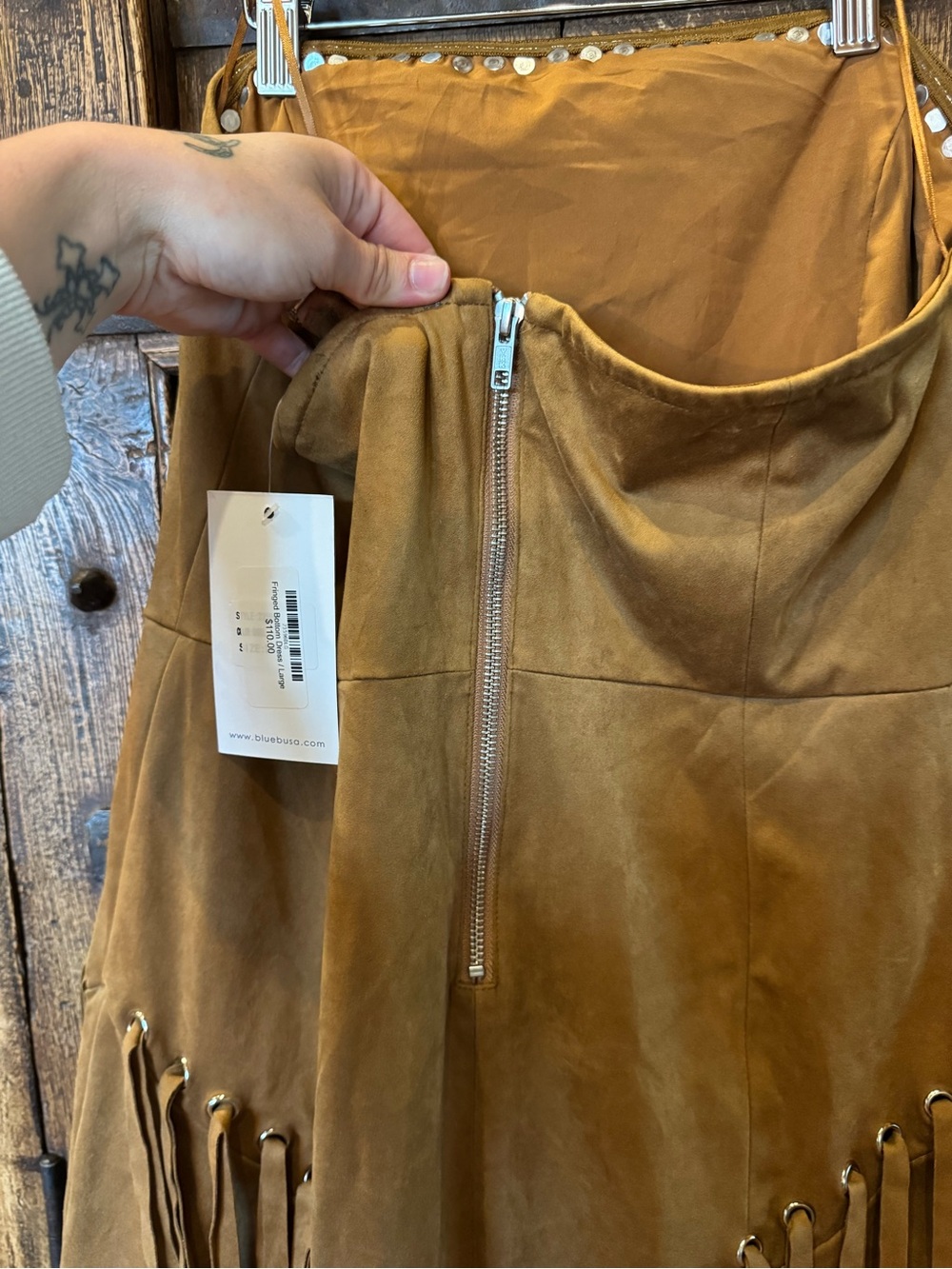 Fringed Suede-Look Dress with Stud Trim - Picture 5 of 11